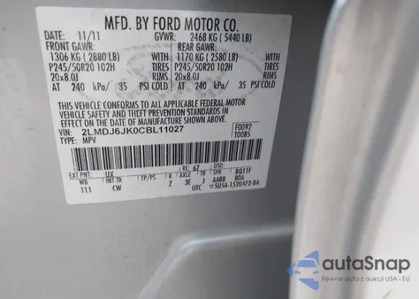 2012 Lincoln Mkx from USA, damaged, VIN 2LMDJ6JK0CBL11027